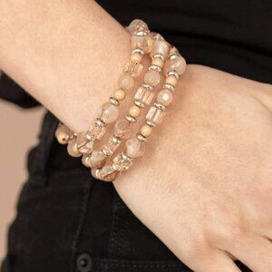 ✨ Nude & Gold Beaded Stretch Bracelet Set – Stackable & Chic ✨